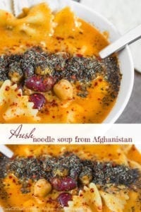 Afghan Aush at TasteOfThePlace.com - a comforting, hearty noodle soup, perfect for a cold autumn evening!