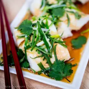 Cantonese steamed fish with ginger cilantro green onions