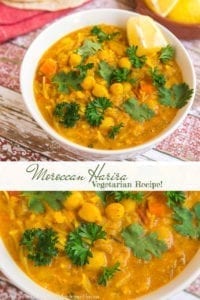Harira, considered the national soup of Morocco, is a healthy, yet satisfying, combination of tomatoes, chickpeas, lentils, and pasta. This vegetarian version is generously seasoned with aromatic flavors like saffron, turmeric, and fresh cilantro, and will leave your kitchen scented with the magical aromas of Morocco.