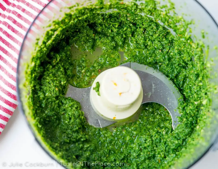 Zhoug, a vibrant green cilantro based sauce from Yemen, is both fresh and fiery. It’s layered with flavor, from earthy cumin, to aromatic coriander, to bright orange zest. Put a dollop on eggs, spread a bit on a sandwich, or use it as a dip, and enjoy the zingy and aromatic flavors of the Middle East!