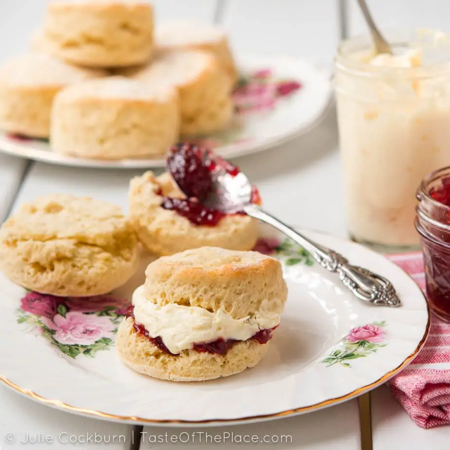 Light and fluffy, with just a hint of sweetness, fresh British scones are perfect for slathering with clotted cream and strawberry jam.