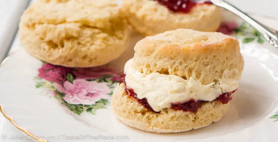 Light and fluffy, with just a hint of sweetness, fresh British scones are perfect for slathering with clotted cream and strawberry jam.