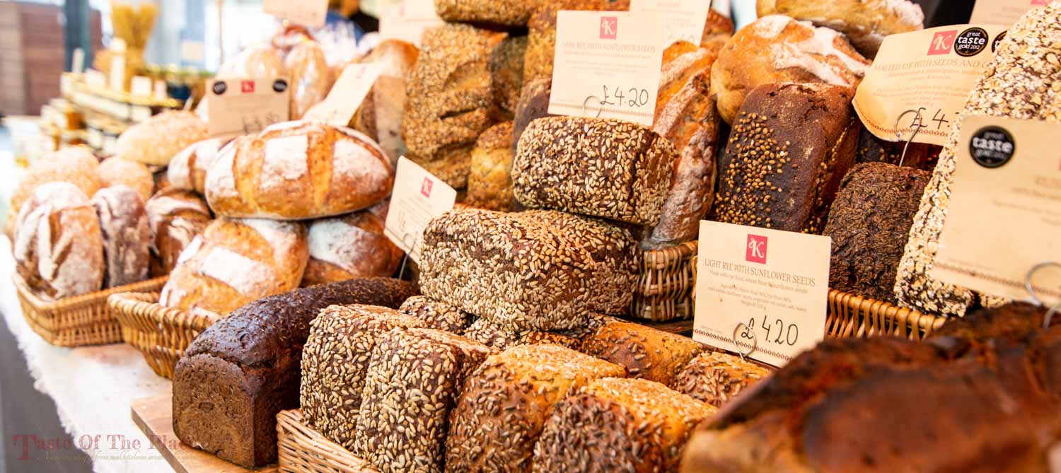 Loaves of seeded bread at London's Borough Market